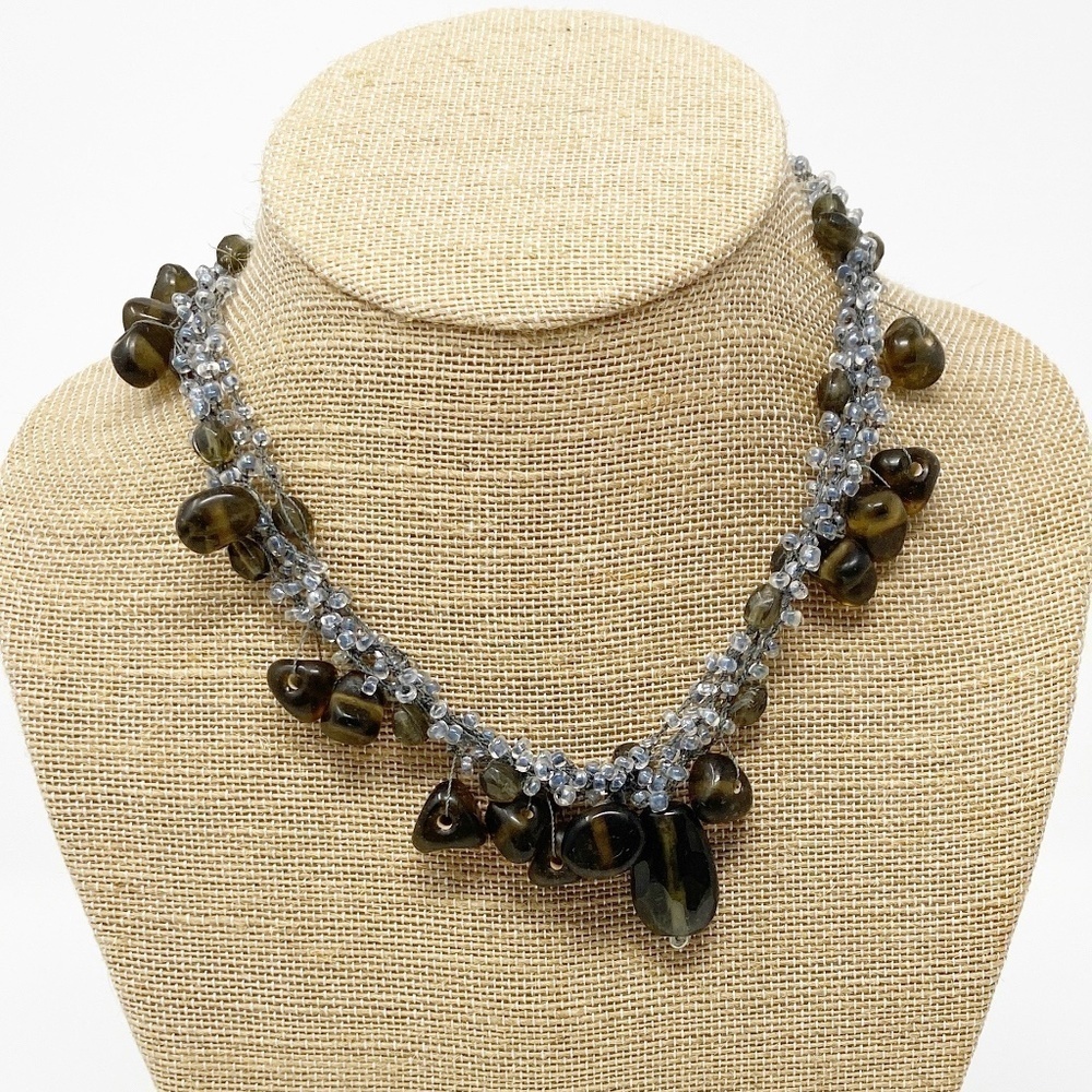 Brown & Blue Beaded Necklace